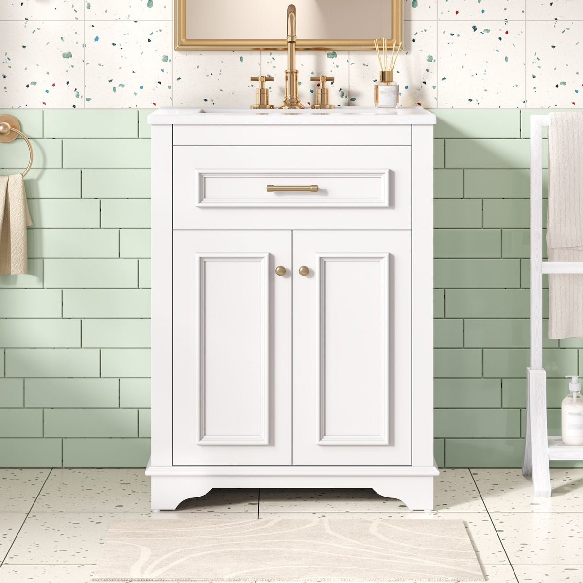 Bathroom Vanity With Integrated Sink, 2 Door Cabinet With Tip Out Drawer, Rectangular Design