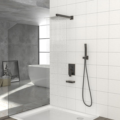 Square Shower System With Waterfall Tub Spout And Rough In Valve, Wall Mounted