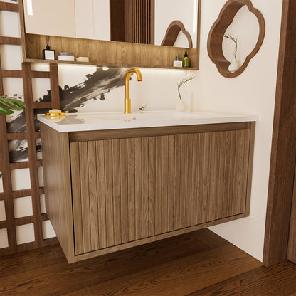 Wall Mounted Floating Bathroom Vanity With Sink And Drawers