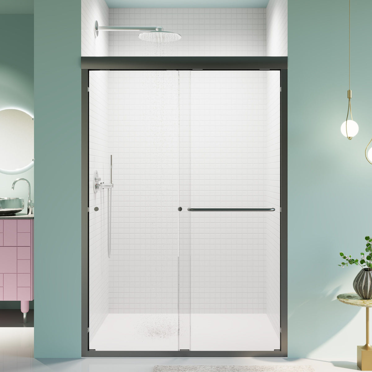 Semi Frameless Double Sliding Shower Door With Tempered Glass