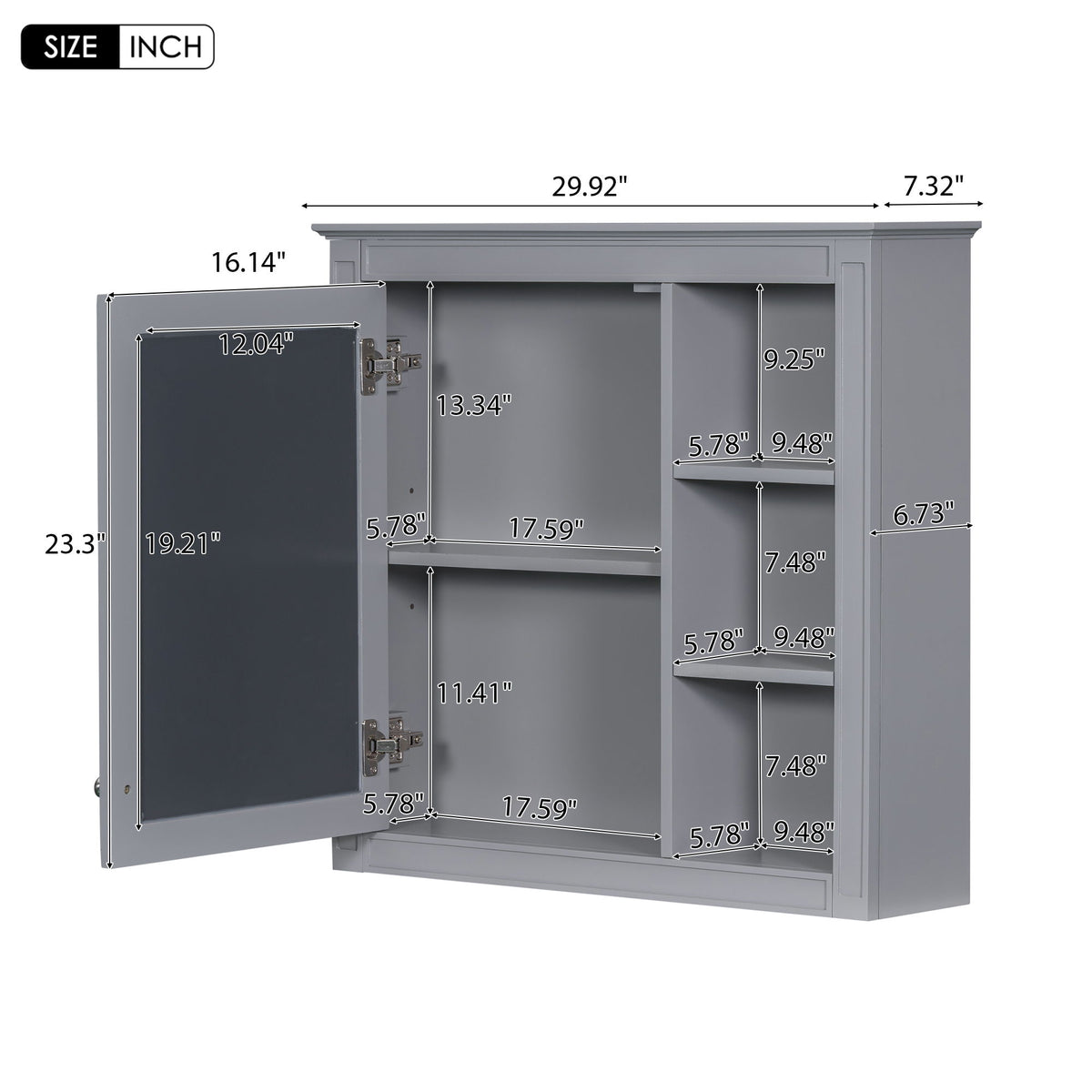 Wall Mounted Medicine Cabinet With Mirror And 3 Open Shelves