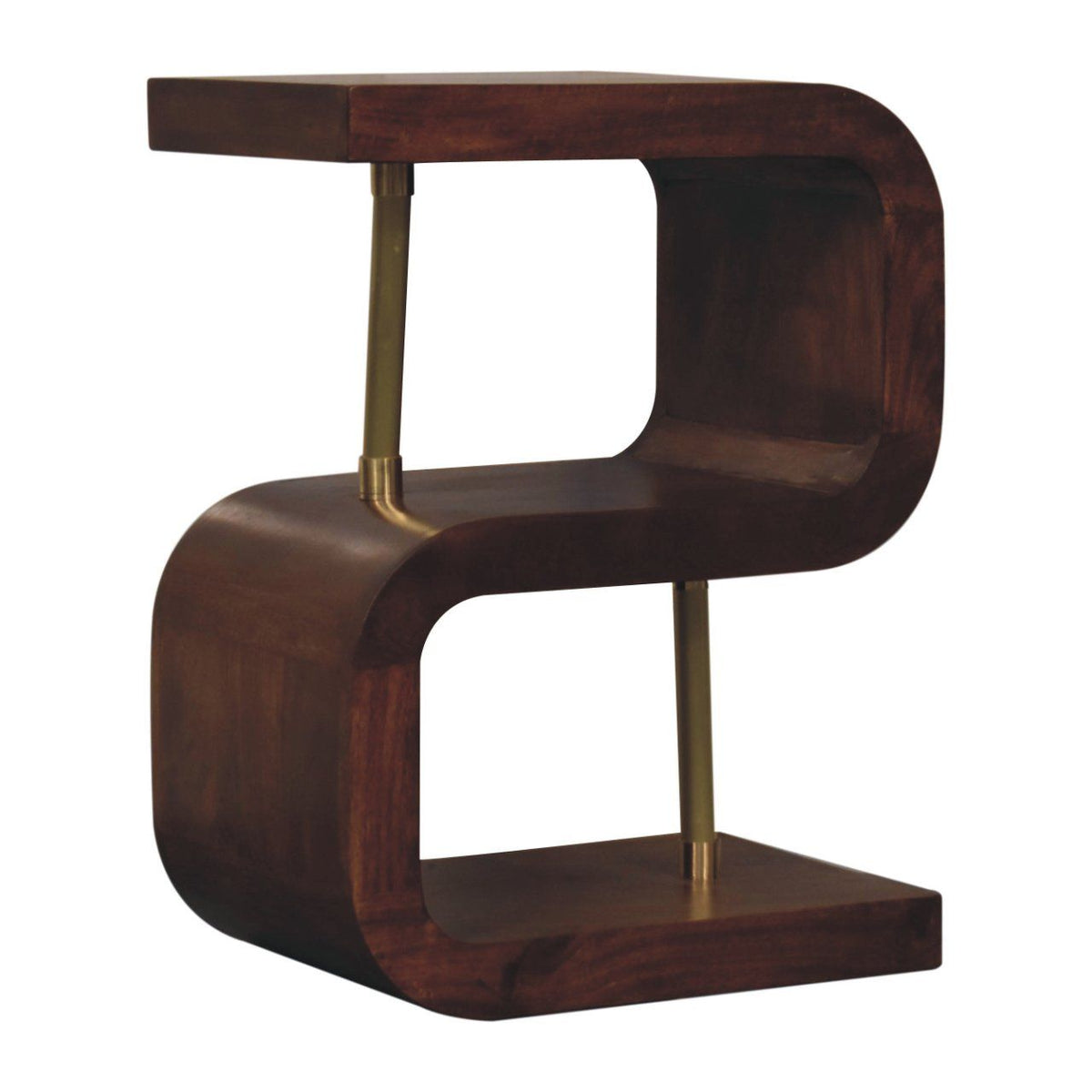S Curve Brass Bedside Table - Dark Brown