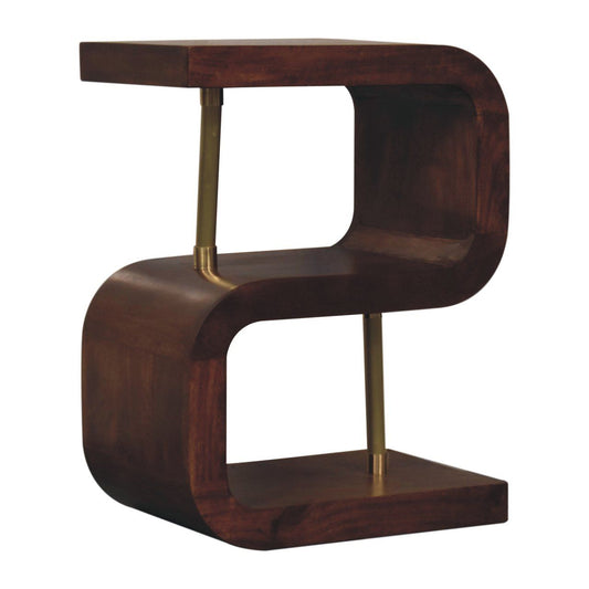 S Curve Brass Bedside Table - Dark Brown