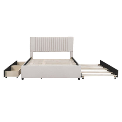 Upholstered Platform Bed With Drawers, Classic Headboard Design