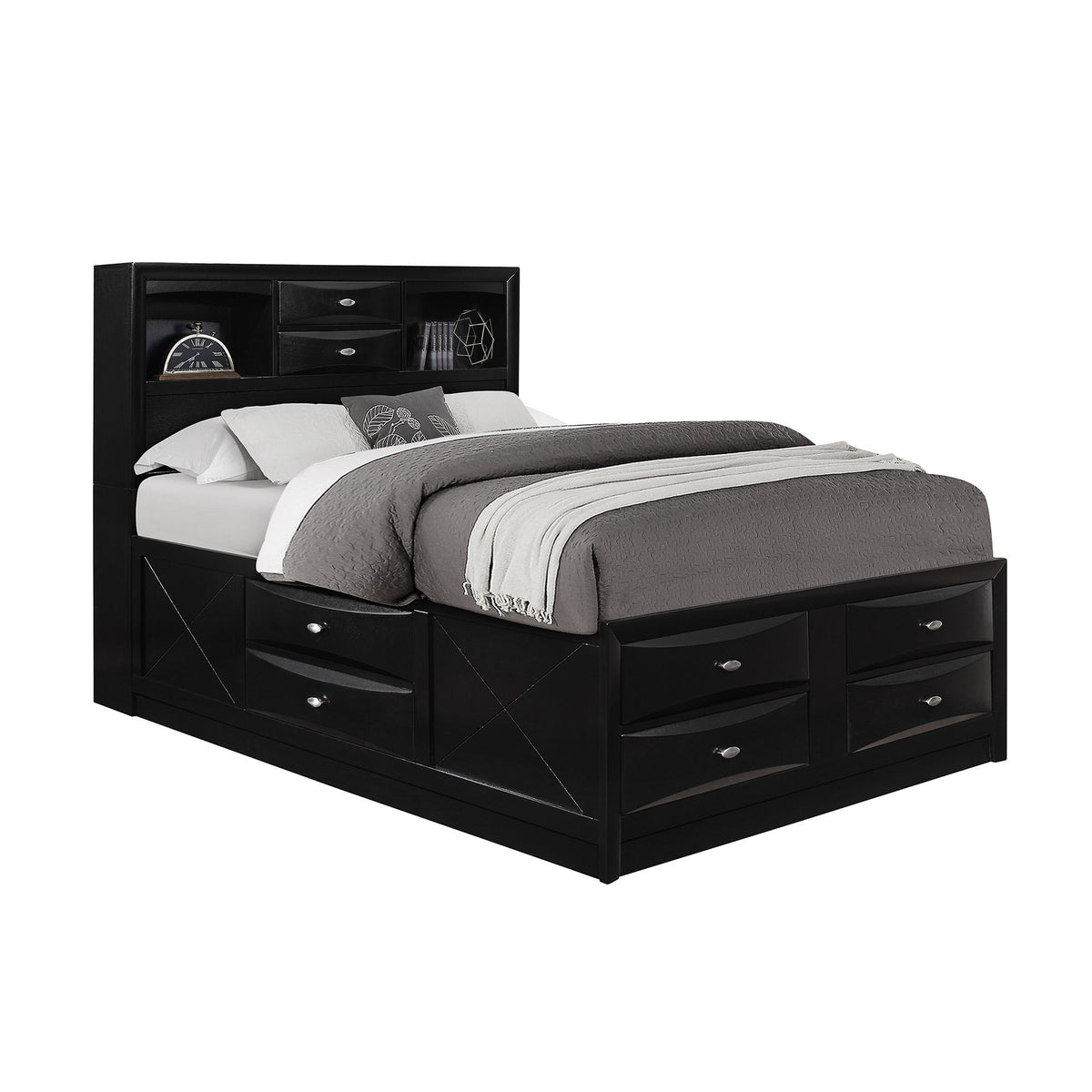 Lucille - 5 Piece Bedroom Set With Storage Drawers And Bookcase Headboard