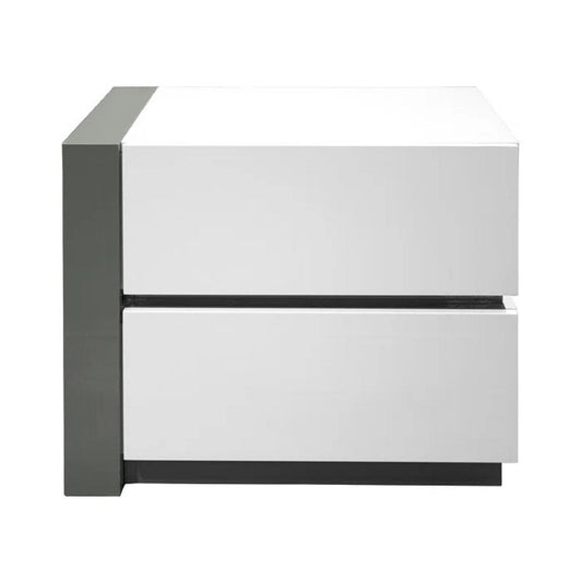 Nightstand Bedside Table With 2 Drawer For Bedroom - White / Silver