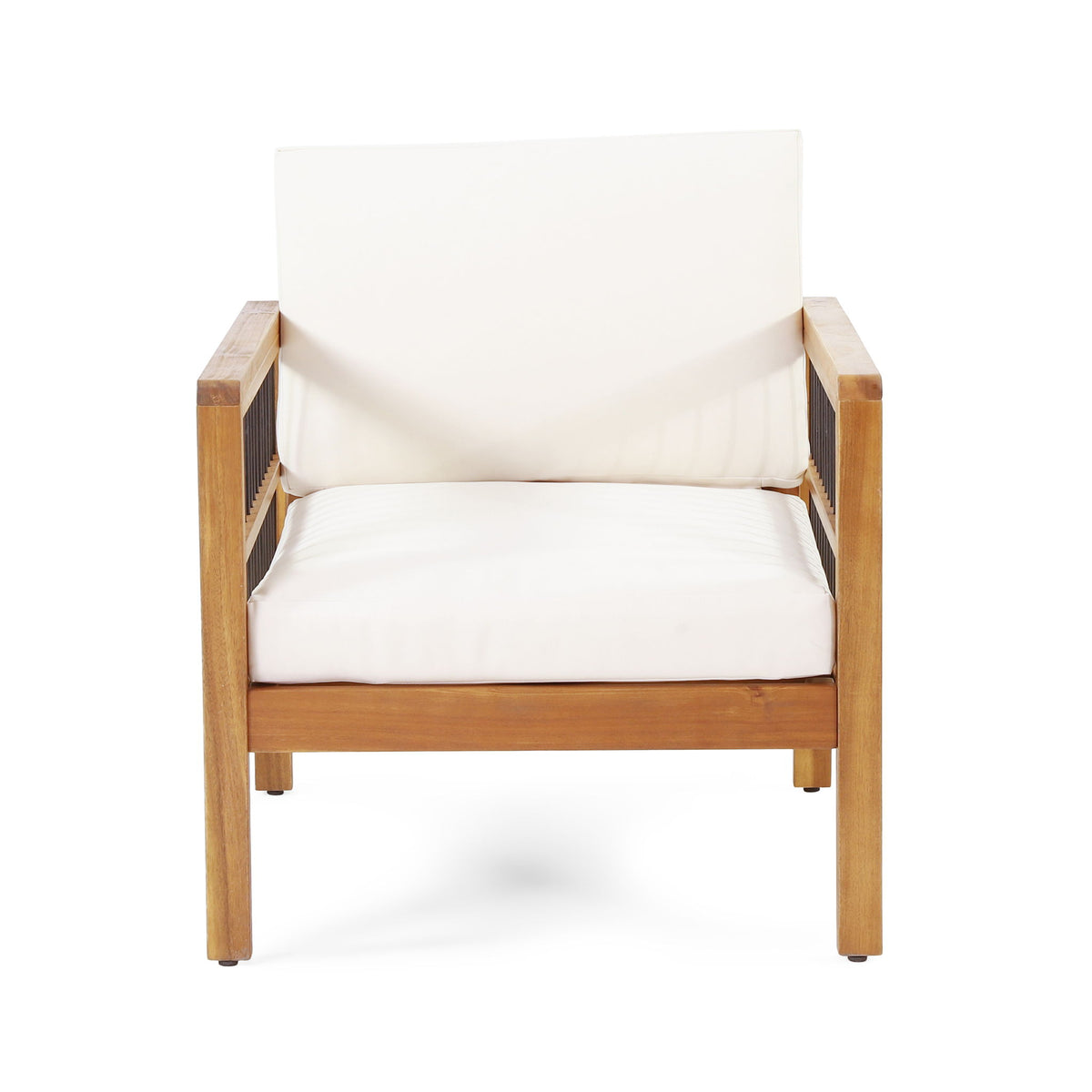 Club Chair With Slat Panel Design - Teak / Beige