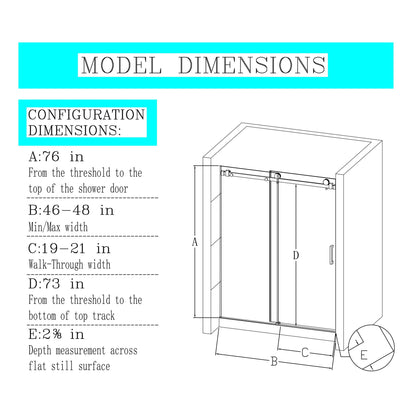 Frameless Single Sliding Shower Doors, 5 / 16" Sgcc Tempered Glass, Reversible - Brushed Nickel