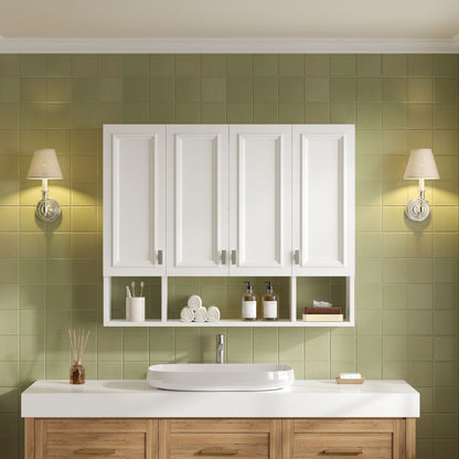 Bathroom Cabinet With 3 Adjustable Shelves Wall Mounted Medicine Cabinet, Soft Closing Hinges, Open Shelving Design - White