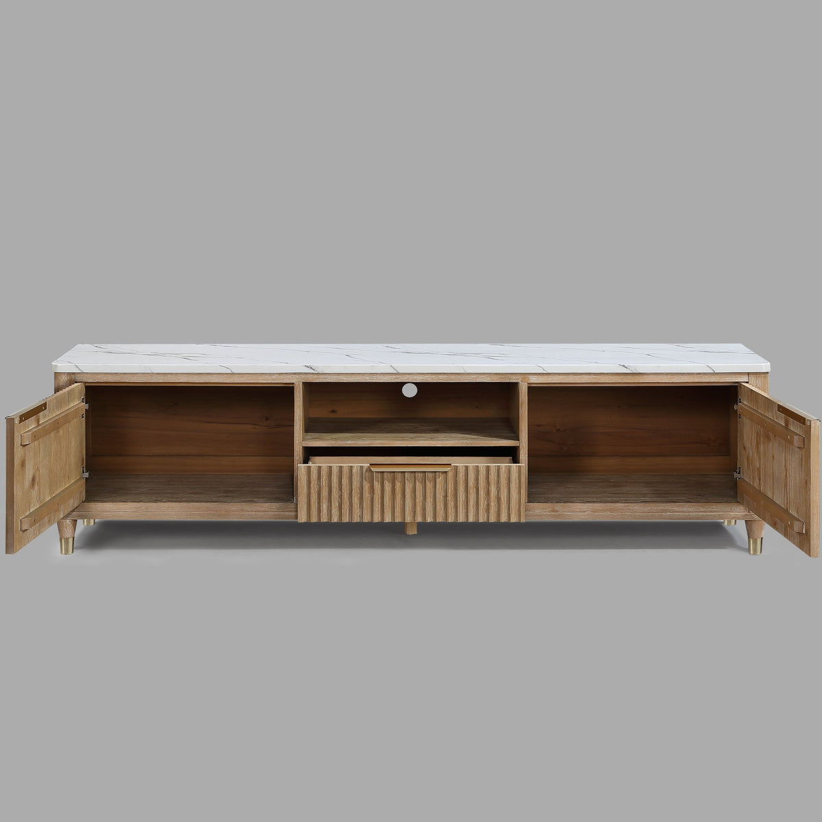 Fluted TV Stand With Accents - Natural Wood / White