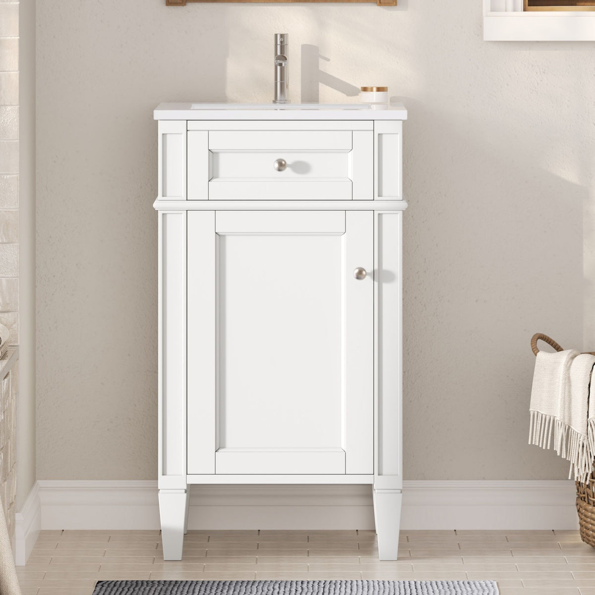 French Style Bathroom Vanity With Sink, Soft-Closing Door, Adjustable Shelf, Rectangular Design