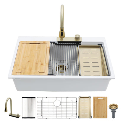 Waterfall Kitchen Sink With Pull Out Faucet & Cup Washer