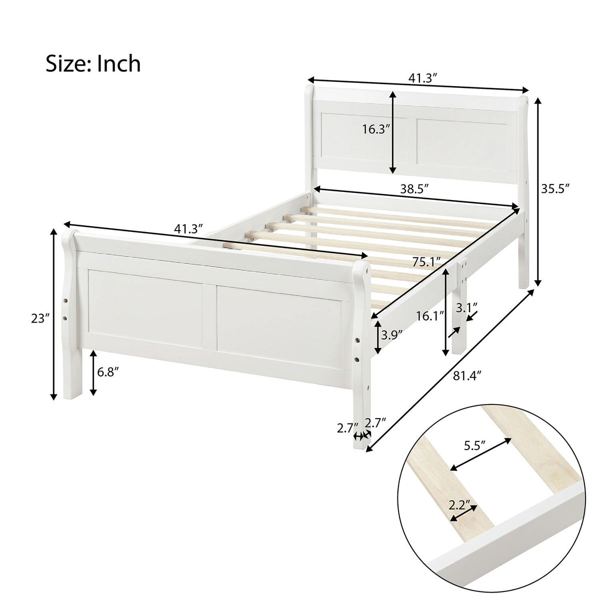 Platform Bed Frame Mattress Foundation Sleigh Bed With Headboard / Footboard / Wood Slat Suppor
