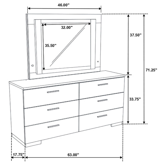 Dulcey - 6 Drawer Dresser With LED Mirror - Gloss White