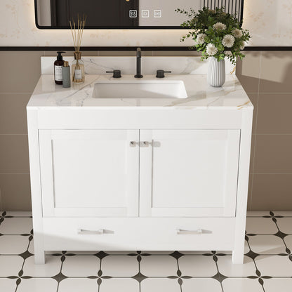 43" Bathroom Vanity, Multi Functional Cabinet With Doors And Drawer - White