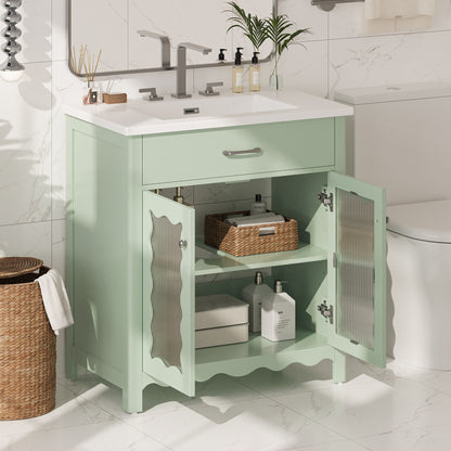 Bathroom Vanity With Glass Doors, Soft Close Hinges - Green