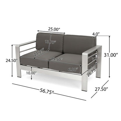 Outdoor Aluminum Loveseat With Cushion - Khaki