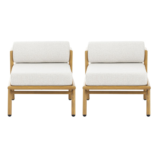 La Fiora - Outdoor Patio Iron Club Chair (Set of 2) - Off White / Teak