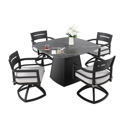 Outdoor Patio Dining Set, Squircle Dining Table, Dining Chairs With Sunbrella Cushions