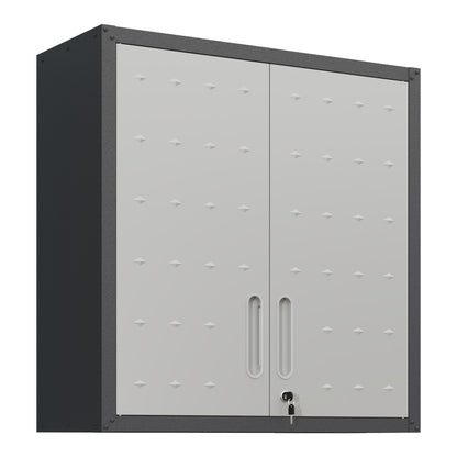 Metal Wall Mounted Tool Storage Cabinet With 2 Locking Doors, Adjustable Shelf, And Drawer