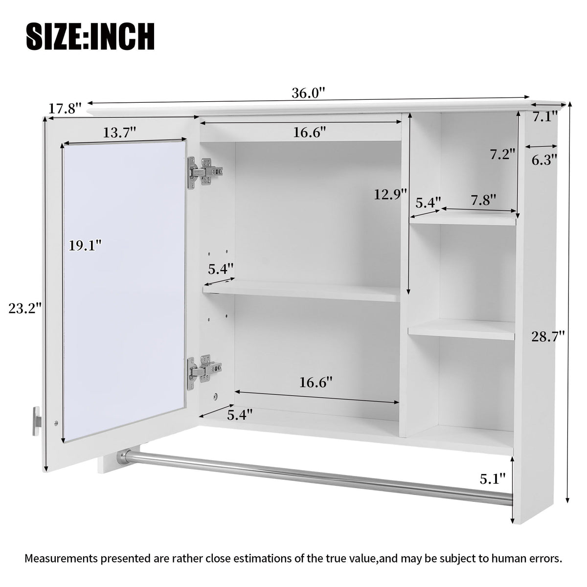 Modern Wall Mounted Mirror Cabinet With Adjustable Shelf, Soft Close Door, And Towel Bar