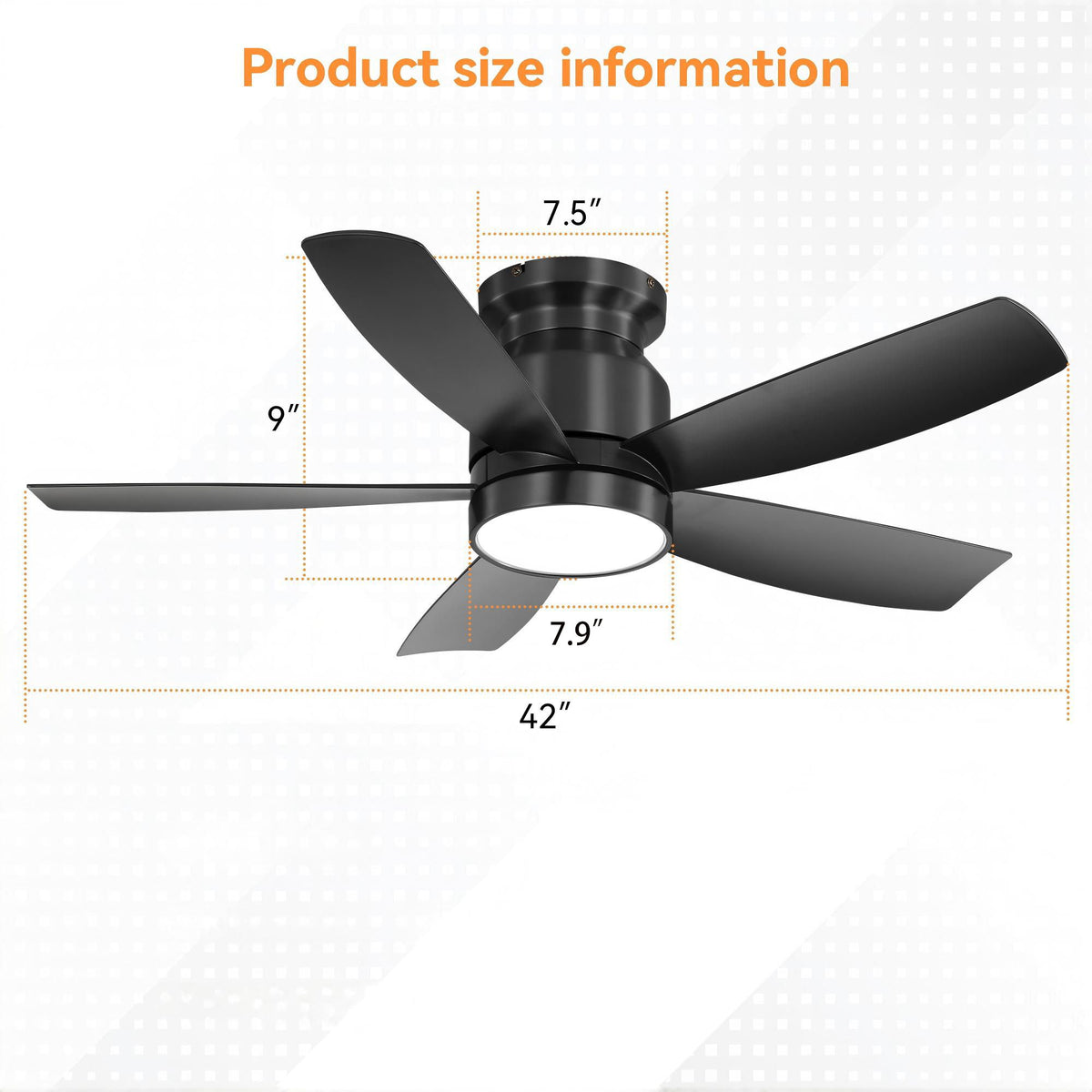 Flush Mount Ceiling Fan With LED Light 22W And Remote Control Blades For Indoor Use - Black