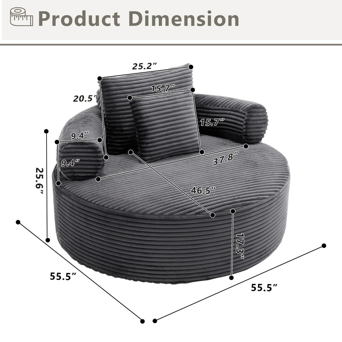 Round Sofa Bed With 3 Pillows For Living Room