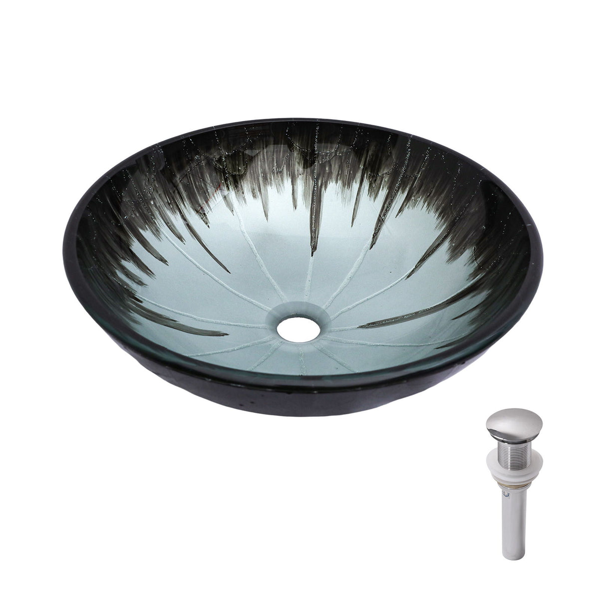 Crackle Vessel Sink With Pop Up Drain, Oval Bathroom Basin - Gray