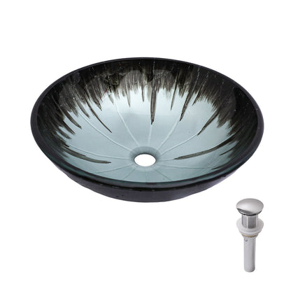 Crackle Vessel Sink With Pop Up Drain, Oval Bathroom Basin - Gray