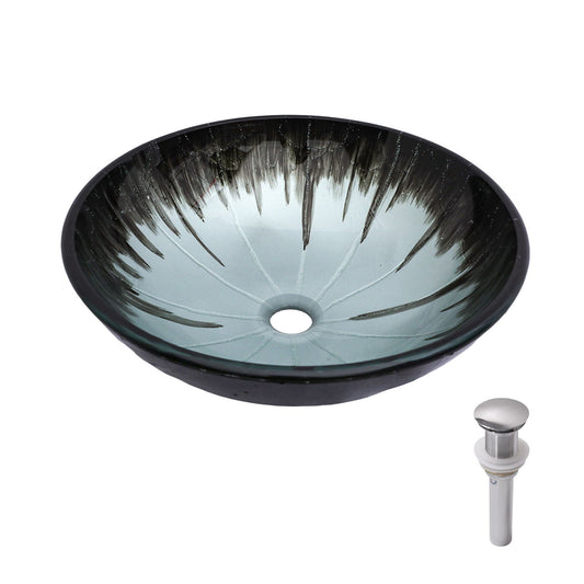 Crackle Vessel Sink With Pop Up Drain, Oval Bathroom Basin - Gray