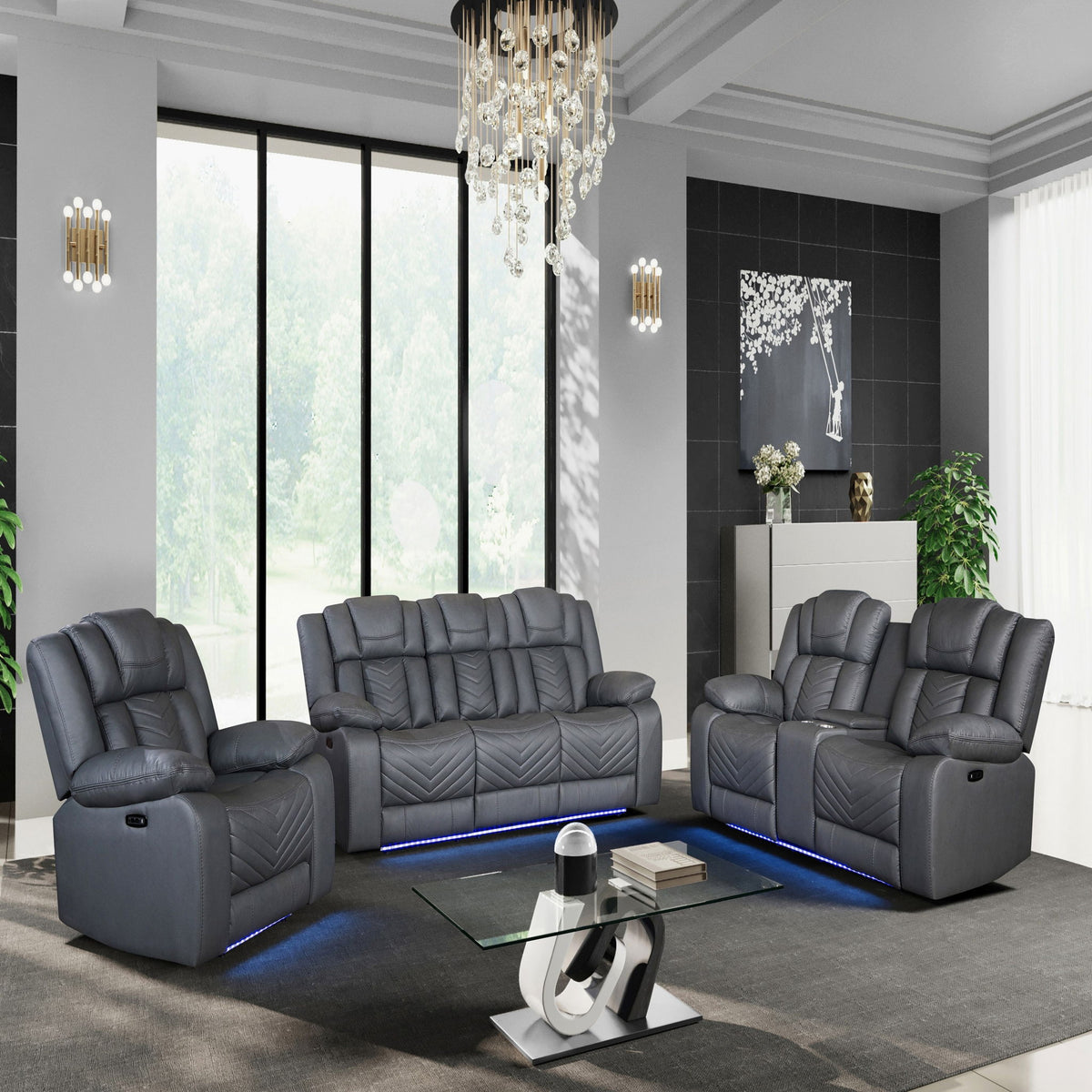 Raize - Power Living Room Set With Storage Console And Cup Holders