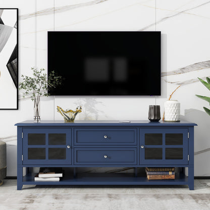 TV Stand For TVs Up To 60", Entertainment Center With Dual Drawers And Hidden Storage, Cabinet With Soft Closing Doors - Blue