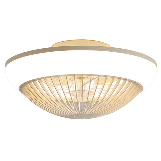 RGB Dimmable LED Enclosed Ceiling Fan With Remote Control, Bladeless Design - White
