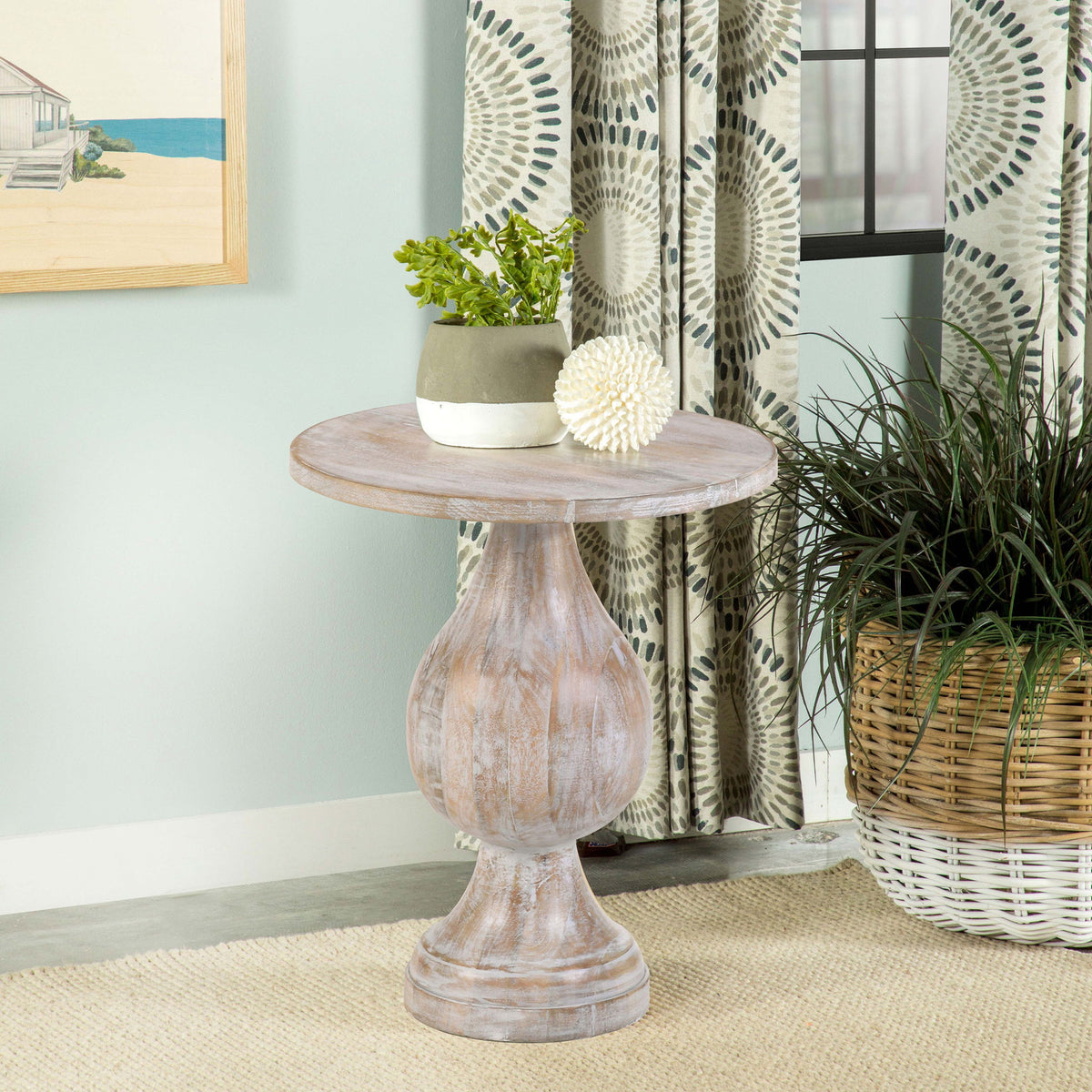 Pedestal Accent Elegant Round Top Table - Ivory