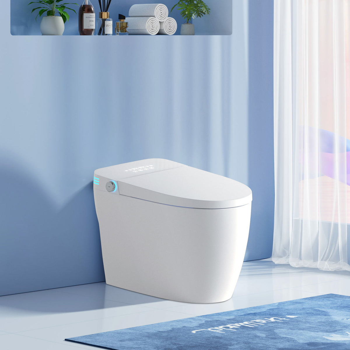 Tankless Smart Toilet With Bidet Built In, 1 Piece Bidet Toilet Seat, Auto Flush, Auto Open / Close, Heated Seat, Warm Water And Dry, Adjustable Temp, Remote Control Side Know - White