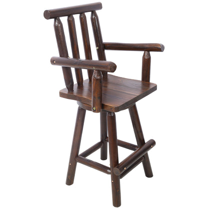 Rustic Bar Stool, Fir Wood Construction, Wide Armrest