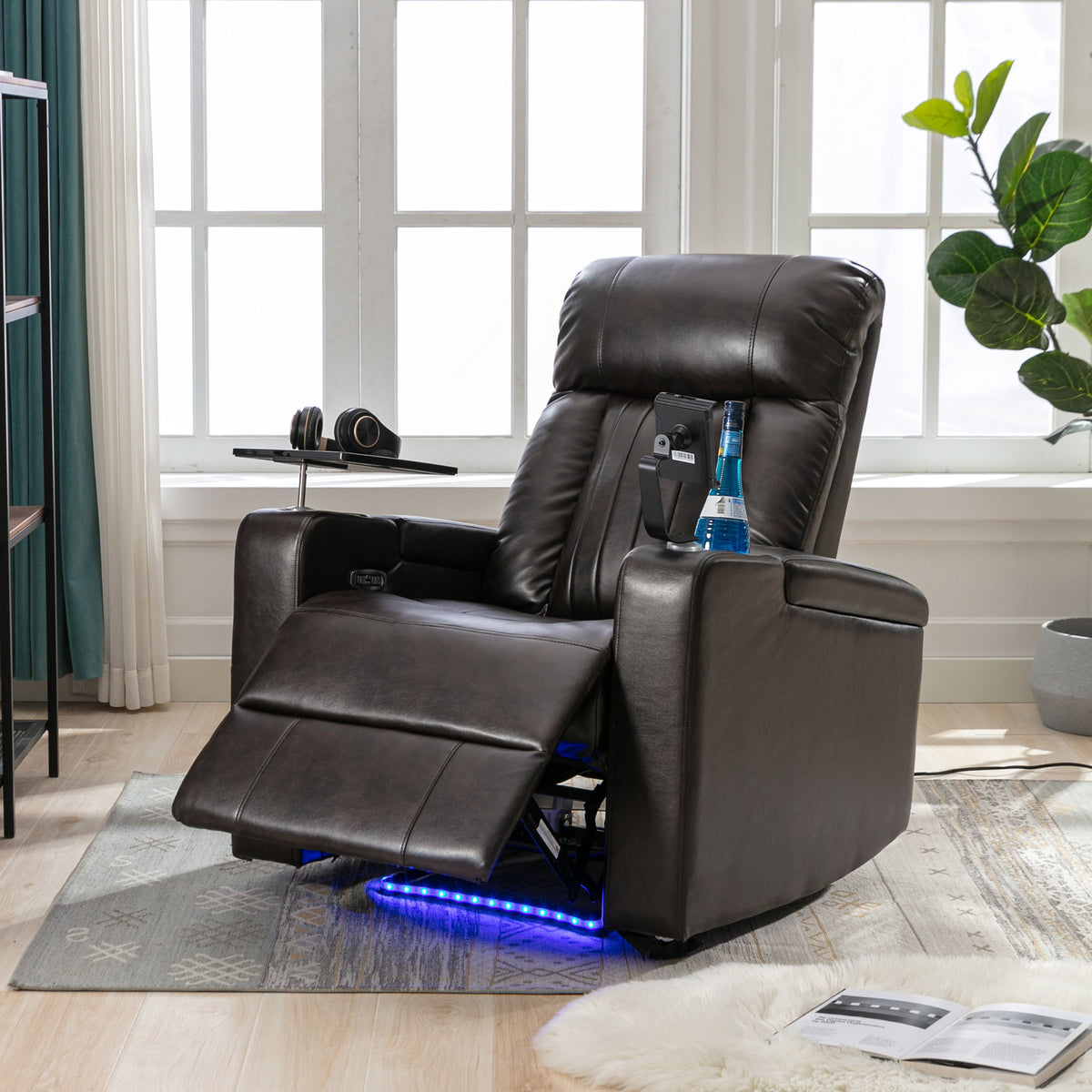 Power Recliner & Storage Arms, Cupholders, Swivel Tray Table And Cell Phone Stand
