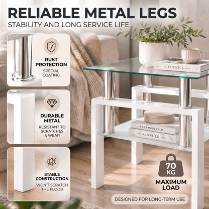 Modern Tempered Glass Tea Table, End Square Table For Living Room
