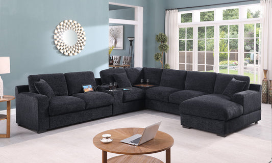 Celine - Fabric Corner Sectional Sofa With Right-Facing Chaise, Cupholders, And Charging Ports