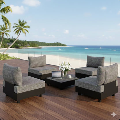 Patio Sectional Set With Modular Armless Chairs And Coffee Table - Gray