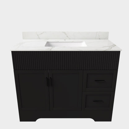 Bathroom Vanity Set, Fluted Cabinet, Soft Close Doors, Single Faucet Hole, Sink Included - Black