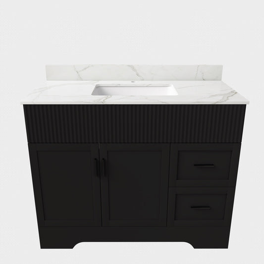 Bathroom Vanity Set, Fluted Cabinet, Soft Close Doors, Single Faucet Hole, Sink Included - Black