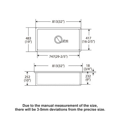 Rectangular Deep Single Bowl, Kitchen Sink With Dual Mount Installation