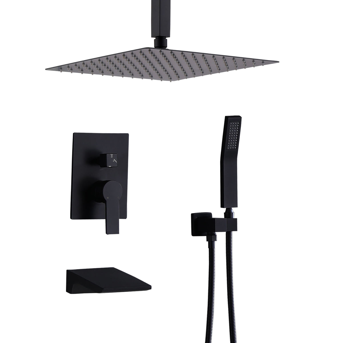 Contemporary Shower System With 12" Rainfall Head And Handheld Spray, Wall Mounted
