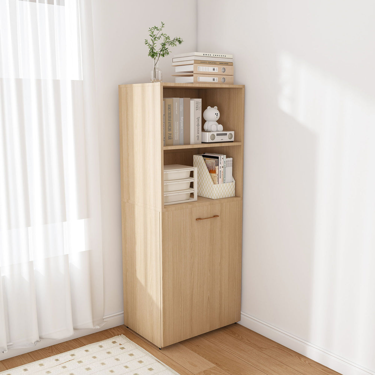 Stretchable Office Desk With Storage Shelves And Mobile Wheels