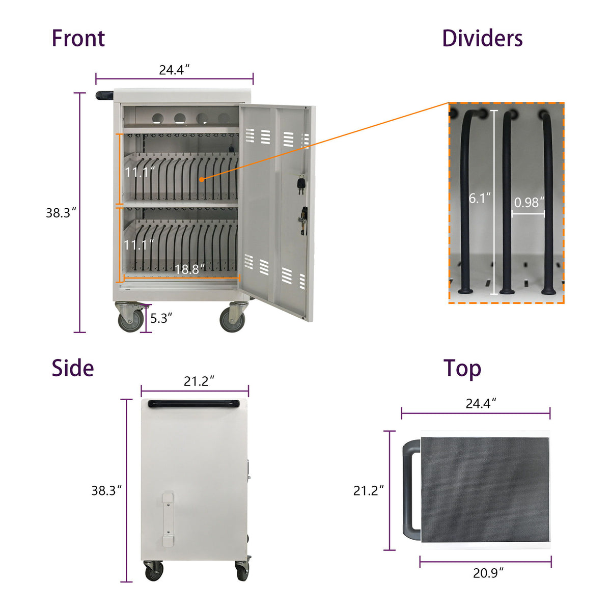 Mobile Charging Cart Station For book, Tablet And Laptop Computer With Power Strip Included