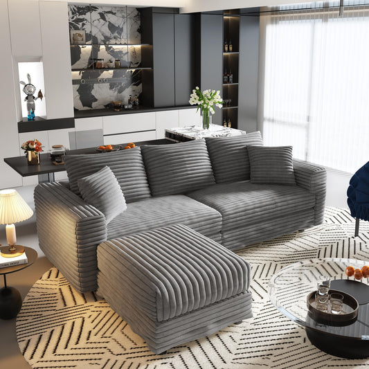 3 Seat Sofa, Deep Seat Couches With Soft Pillows And 1 Ottomans, Convertible Sofa Lounge Chair, For Living Room - Gray