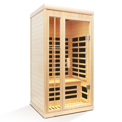 Deluxe Version Plus 1 Person Far Infrared Hemlock Sauna Room With LED Colour Lights - Natural