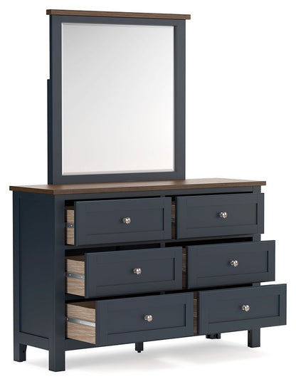 Landocken - Dresser and Mirror - Brown / Blue