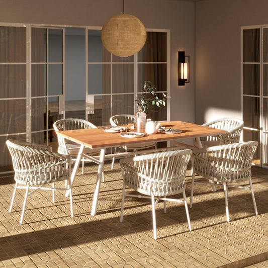 Maiden - Barrel Back Aluminum & Rope Outdoor Patio Dining Chair, Sunproof Olefin (Set of 2)